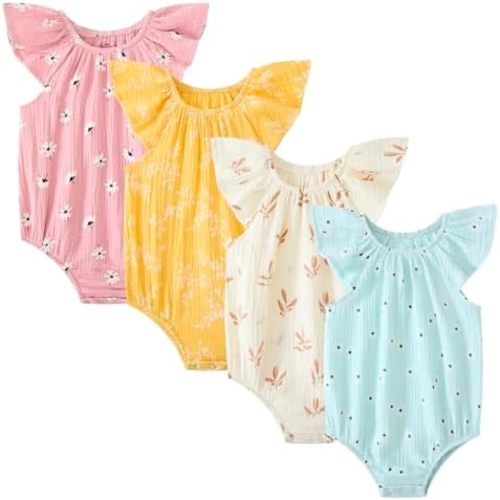 Newborn Baby Girl Sleeveless Rompers Ruffle Bodysuits Infant Outfits 4 Pack