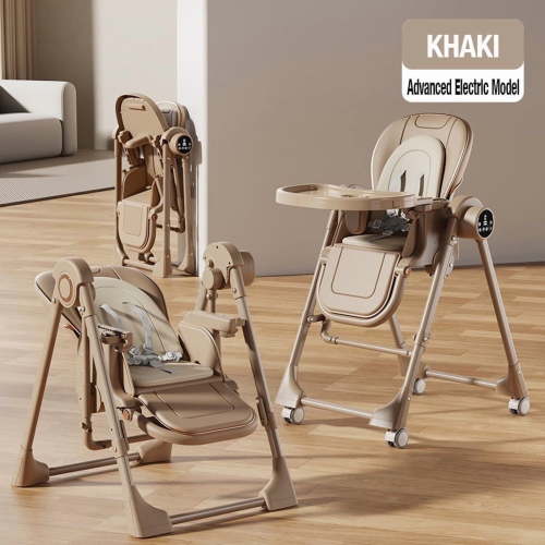 Sunny Babe Electric Baby High Chair Convertible Dining Chair Baby Swing with Remote Control,Unisex,KHAKI