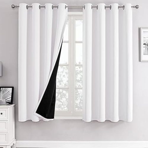 ChrisDowa White 100% Blackout Curtains for Bedroom 63 Inches Long 2 Panels