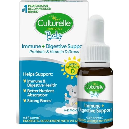 Culturelle Baby Probiotic Drops + Vitamin D, Immune & Digestive Health* 9ml | Lactobacillus rhamnosus GG & Bifidobacterium lactis BB-12® Strains, 5-Drop Dose, 100% AAP Daily Vitamin D, Ages 0-12 Mos