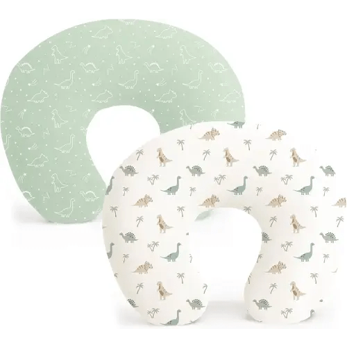 Konssy 2 Pack Nursing Pillow Covers, Stretchy and Soft Nursing Cover for Breastfeeding Pillows, Pillow Slipcover for Baby Girls Boys Newborn (Dino Jungle, Sage)