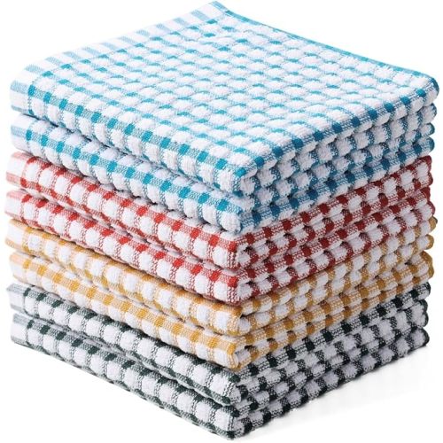 Oeleky - 100% Cotton Dish Towels for Washing Dishes, Dish Rags 12 x 12 Inches, Absorbent Dish Towels, Pack of 8, Quick Dry Cleaning Cloths