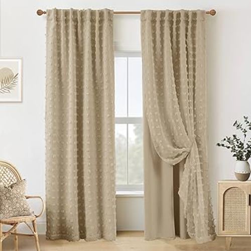 Taupe Blackout Curtains Drapes 84 Inch Length 2 Panels Set for Living Room,Neutral Khaki Light Brown Boho Pattern Farmhouse Lightweight Curtains for Bedroom Nursery Boy 84 Inches Long