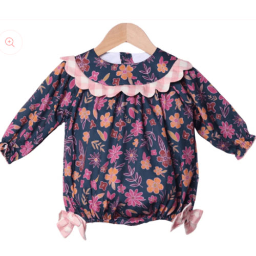 Navy Fall Floral Scalloped Bubble