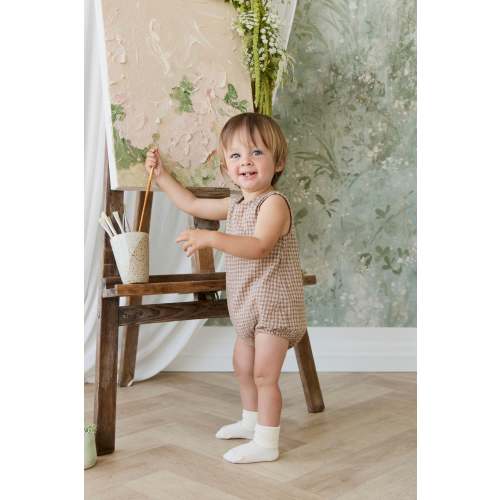 Organic Cotton Bentley Playsuit - Cabin Check Cocoa