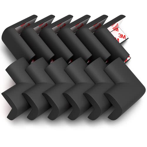12-Pack Corner Protectors Baby Proof, Furniture Corner and Edge Safety Bumpers, Soft Rubber Foam Cushion Covers, 3M Taped Corner Guards, Baby Child Proofing Pads, Table Corner Protectors, Black