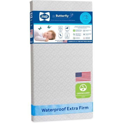 Sealy Baby Infant & Toddler Crib Mattress - Butterfly Premium Foam, Waterproof and Breathable, Non Toxic Washable Zip off Cover, GREENGUARD Gold Certified, Made in USA, 52x28