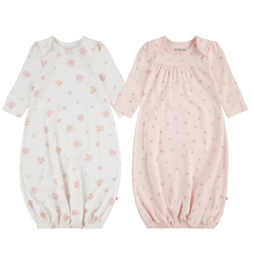 Newborn Baby Girls Huggies Babywear 100% Organic Floral Sleeper Gowns 2-Pack