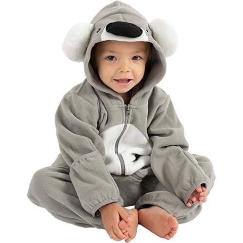 Cuddle Club One Piece Romper Hooded Fleece Onesie Jumper for Baby, Koala Gray 0-3 Mos