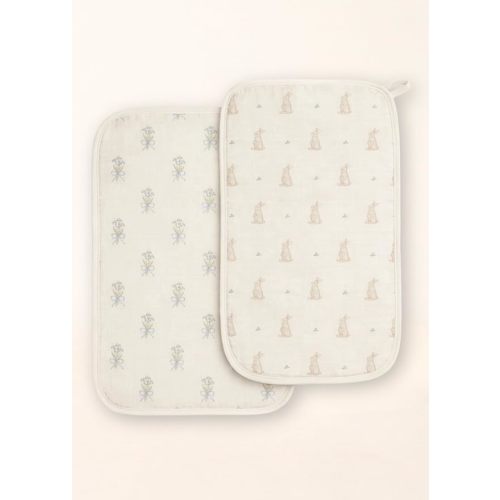 Burp Cloth 2-Pack Set, Large (12" X 22"), Organic Premium Cotton 4-Way Muslin, Luxuriously Soft, Super Absorbent, & Durable, Machine Washable, Bunny & Lily Flowers