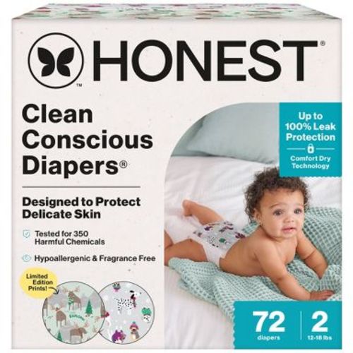 The Honest Company Clean Conscious Diapers Winter Wags & Adorably A-moosing - Size 2 - 72ct: 12-18 lbs, Hypoallergenic, Wetness Indicator