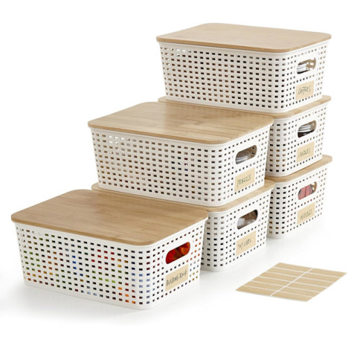 Small Plastic Storage Bins with Bamboo Lids