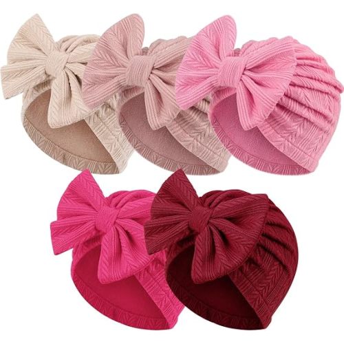 AQOKKA Newborn Baby Girl Hats with Bow Toddler Infant Beanie Cap Newborn Hospital Hats for Baby Girl Kid 3-12 Months