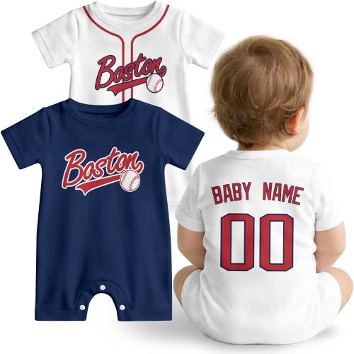 Boston Baby Clothes Custom Baseball Style Romper with Name Number Pers – Antking