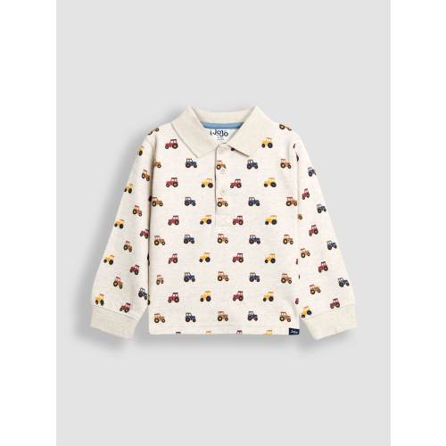 JoJo Maman Bébé Natural Tractor Printed Polo Shirt