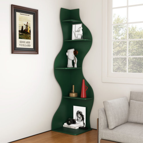 Wrought Studio™ Corner Bookshelf, 5 Tier Modern Wall Shelf Bookcase Small Storage Rack Stylish Accent Wavy For Small Space, Plant Stand & Reviews | Wayfair