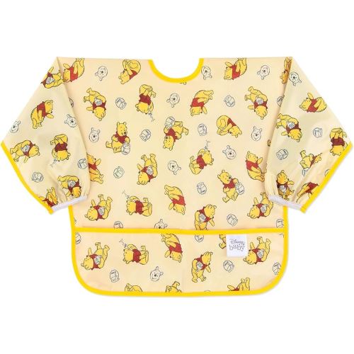 Bumkins Disney Sleeved Bib for Girl or Boy, Baby and Toddler for 6-24 Mos, Essential Must Have for Eating, Feeding, Baby Led Weaning, Long Sleeve Mess Saving Food Catcher, Winnie the Pooh Hunny