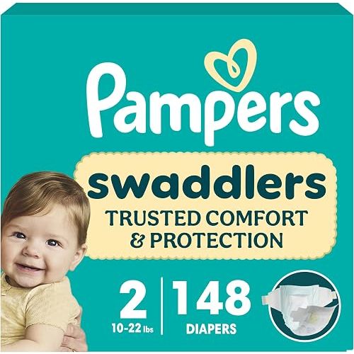 Pampers Swaddlers Diapers, Size 2 (10-22 lbs), 148 Count, Fragrance Free, Hypoallergenic, Absorbent, Pediatrician Recommended, Skin Safe