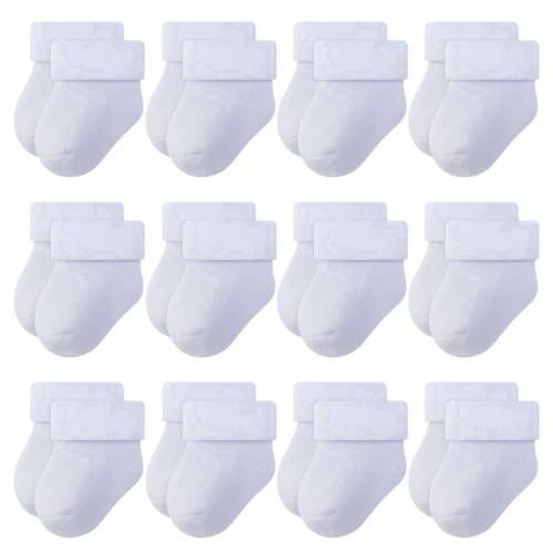 RATIVE Newborn Socks Thick Terry Turn Cuff Socks for Unisex Baby Boy and Girl (0-6 months, 12-pairs/white)