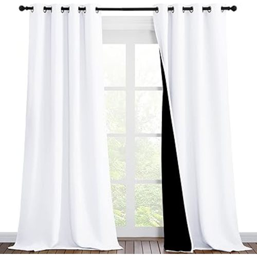 NICETOWN White 100% Blackout Curtains for Windows, Pack of 2, 46" W x 102" L, Super Heavy-Duty Black Lined Total Darkness Drapes for Bedroom, Privacy Assured Window Treatment for Patio