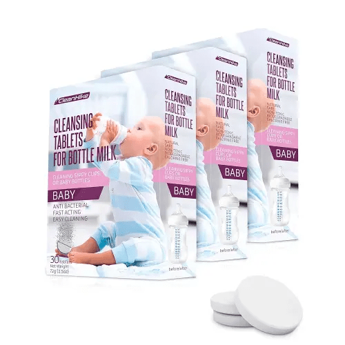(3) Baby Water Bottle Cleaning Tablets - (90 Pack) Natural Bottle Cleaner for Milk Bottles Tabs for Stainless Steel and Plastic Kid's Tumbler - Individually Packed