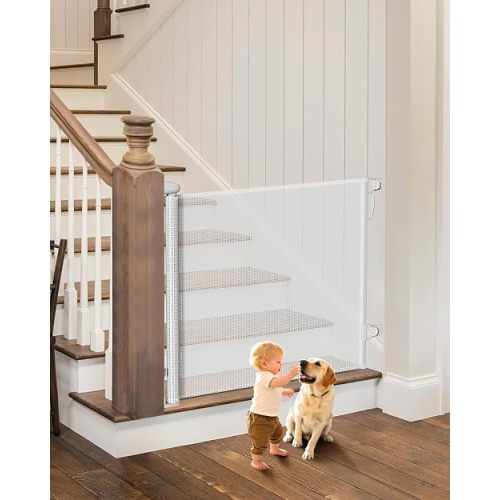 Retractable Baby Gates, 34" Tall Fits Up to 55" Wide, White