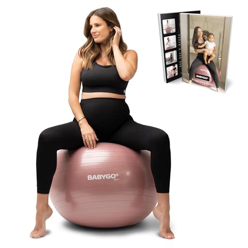 BABYGO Birthing Ball - Pregnancy Yoga Labor & Exercise Ball & Book Set Trimester Targeting, Maternity Physio, Birth & Recovery Plan Included Anti Burst Eco Friendly