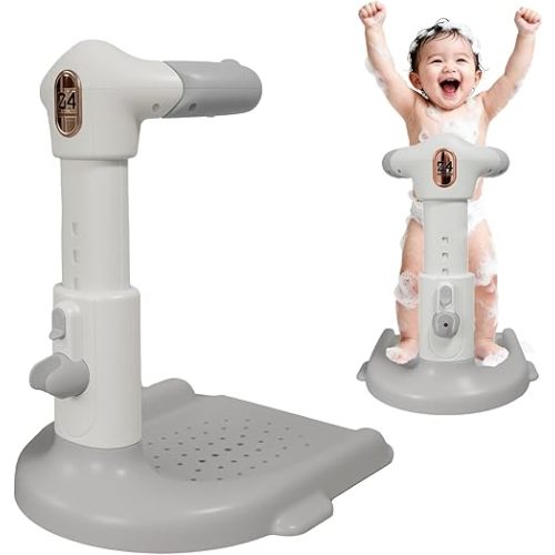 Baby Bath with Shower Stand Support , Non-Slip Adjustable Baby Standing Support,Soporte para Bañera de Bebé,Toddler Standing Up Themselves,Ideal Gift for baby standing bath 8-36 Months (Gray)