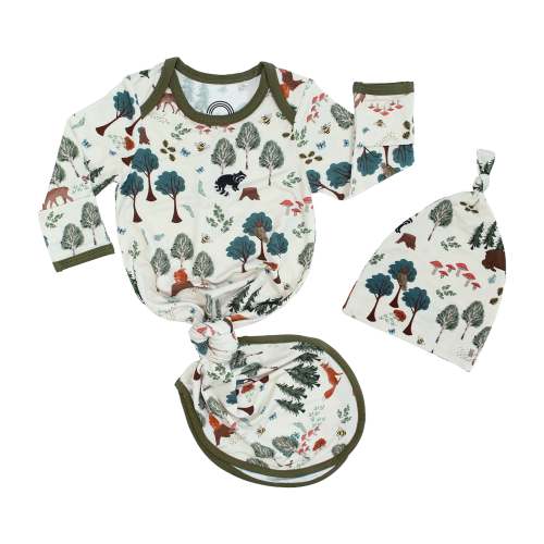 In the Woods Bamboo Gown and Hat Newborn Baby Gift Set