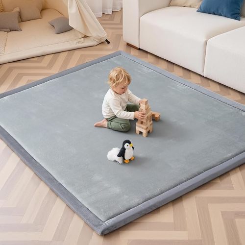 Baby Play Mat for Floor,1.3" Thick Extra Large Nursery Rug,Tummy Time Foam Mats,Plush Soft Padded Playmate for Babies 6-12 Months Crawling,71x59 Inches Non-Slip for Toddler Kids Playroom,Playpen(Grey)