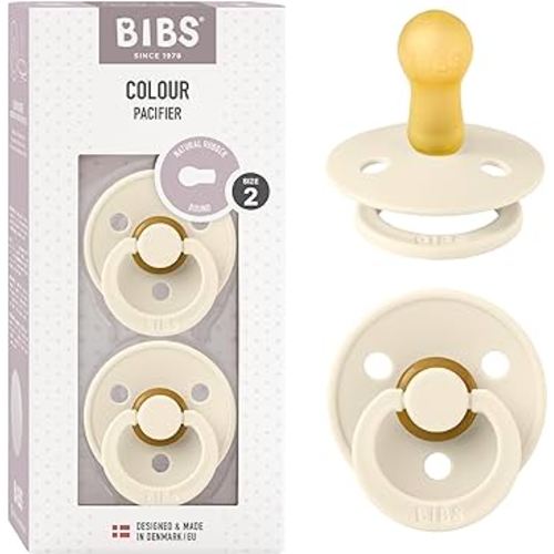 BIBS Pacifiers Colour Collection | Natural Rubber Baby Pacifier | Round Nipple | Set of 2 BPA-Free Soothers | Made in Denmark | 6+ Months (Pack of 2) | Ivory