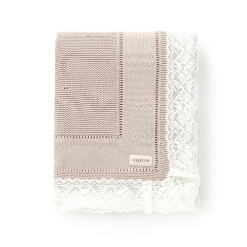 YIXPOH 100% Organic Cotton Baby Blanket Knitted Softer Receiving Swaddle Warm Cozy Cuddle Crib Blanket for Newborns Infants Toddlers Boy and Girls Camel