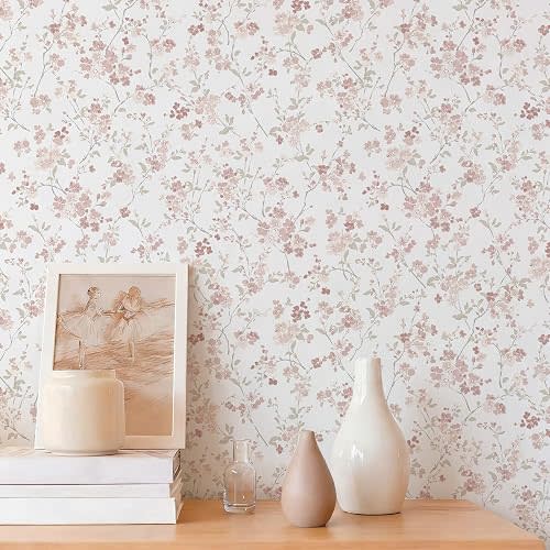Peel and Stick Wallpaper for Nursery Pink Cherry Blossom Waterproof