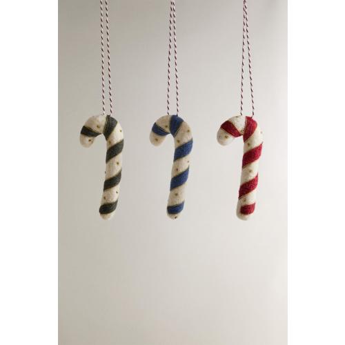 SET OF WOOL CANDY CANE CHRISTMAS TREE ORNAMENTS (SET OF 3)