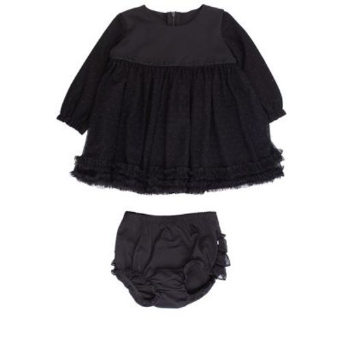 RuffleButts Girls Long Sleeve Dotted Tulle Dress & RuffleButt Set - Black, 0-3m