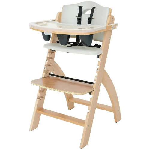 Wooden High Chair with Tray - Natural Wood - Dove Grey Cushion