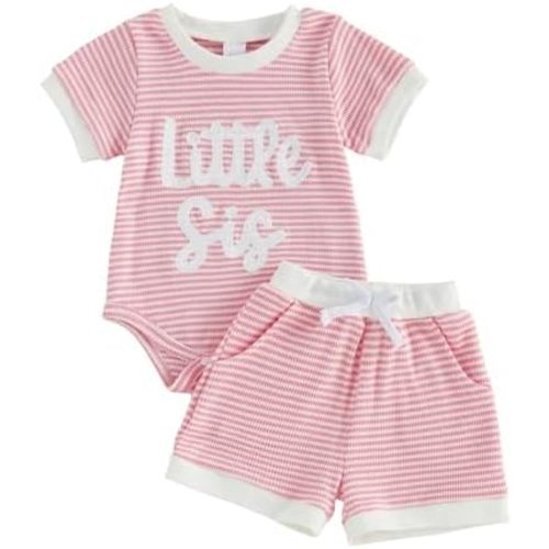 Tsultryofs Baby Girl Summer Clothes Newborn Infant Outfit Letter Embroidery Print Short Sleeve Romper with Shorts 2Pcs Set