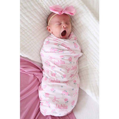 Ribbon & Roses Personalized Swaddle Blanket | Pink