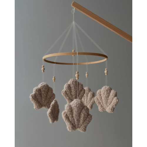 Minimalist mobile seashell boucle mobile shell mobile neutral nursery decor baby mobile boucle nursery decoration neutral baby mom gift