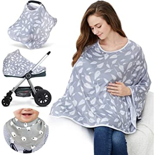 Baby Nursing Cover & Nursing Poncho - Multi Use Cover for Baby Car Seat Canopy, Shopping Cart Cover, Stroller Cover, 360° Full Privacy Breastfeeding Coverage, Baby Shower Gifts for Boy&Girl
