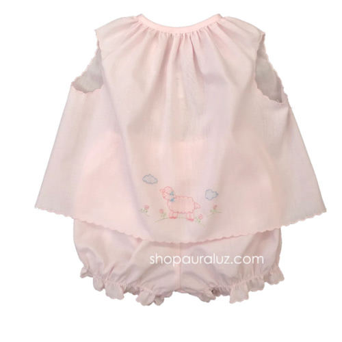 Auraluz Girl Sleeveless 2pc Set...Pink with pink scallop trim and embr – AURALUZ