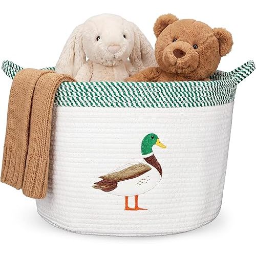 SiliFine 15"x11" Mallard Storage Basket with Handles for Nursery