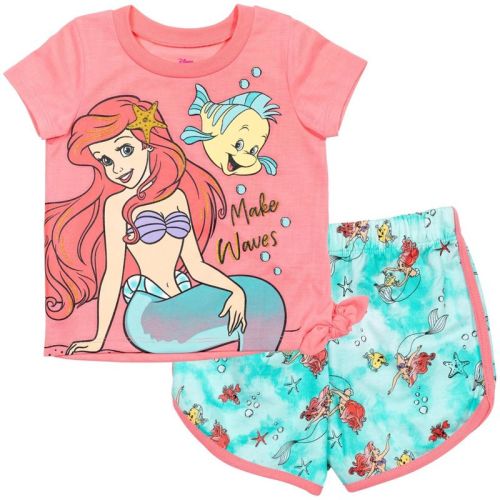 Disney Princess Ariel Toddler Girls T-Shirt and Active Retro Dolphin French Terry Shorts Outfit Set 3T