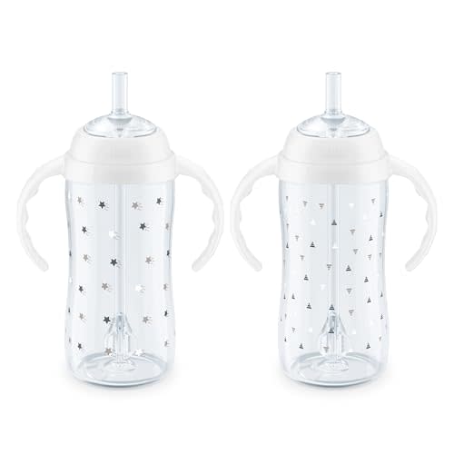 NUK Learner Straw Cup, 10oz, 2-Pack - Toddler Sippy Cup with Soft Straw for Easy Drinking, Suitable for Ages 8 Months and Up, Timeless Collection