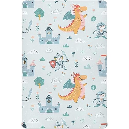Burbuja Knight Dragon Castle Crib Sheet for Boys Girls, Fitted Crib Sheet 28 x 52 in for Standard Crib & Toddler Bed Mattresses, Soft & Breathable