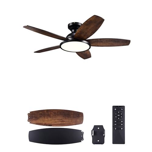 VONLUCE Ceiling Fans with Lights, 42 Inch Ceiling Fan and Remote, Full-spectrum LED Light, 3CCT, 6-Speeds Noiseless Reversible DC Motor, Modern Flush Mount Ceiling Fan for Farmhouse Bedroom Indoor