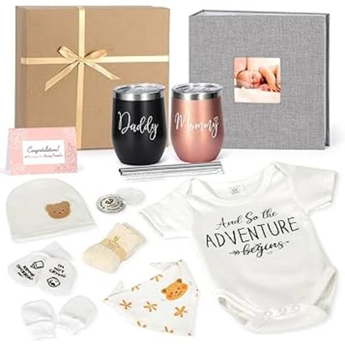 GIGPADE New Mom Gifts,Gender Reveal Gift,Pregnancy Gift for Expecting Mom,Pregnancy Announcement Baby Shower Gifts Basket with Baby Photo Albums,Tumbler for New Parents, First Time Mom,Gender Reveal