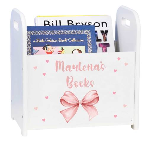 Personalized White Book Caddy with Pink Bow