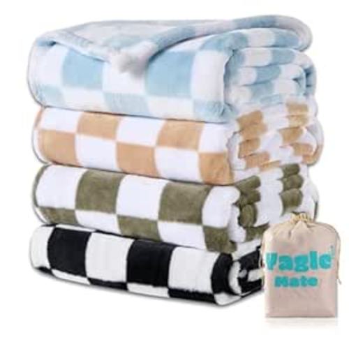 4 Pcs Baby Blankets, Fluffy Small Crib Baby Blankets for Boys, Fleece Checkered Blanket, Toddler Receiving Blankets 30×40