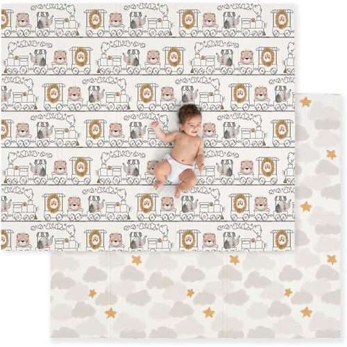 JumpOff Jo Foldable Foam Play Mat – Large Waterproof Baby & Toddler Activity Floor Mat, Double-Sided 70 x 59 Inch Play Surface